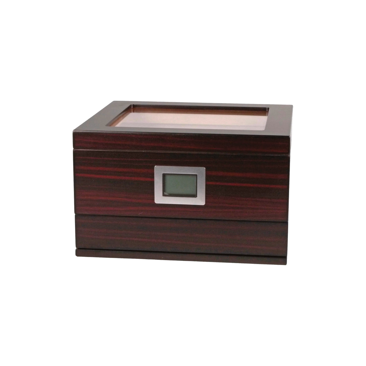 Humidor de ébano mate con tapa de cristal y cajón
